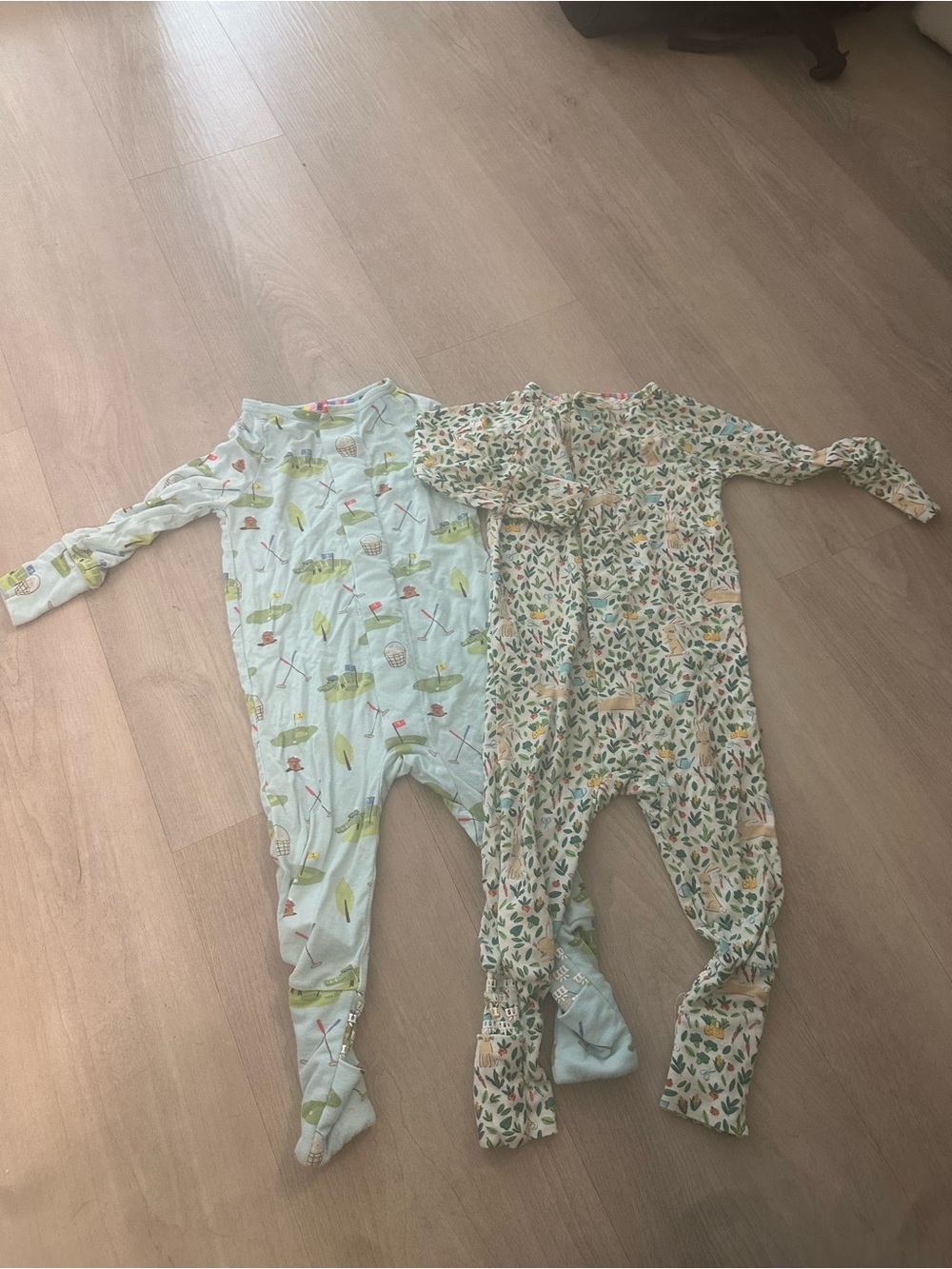 Magnetic Me Sleeve One-Piece Romper - Light Blue & Cream Prints